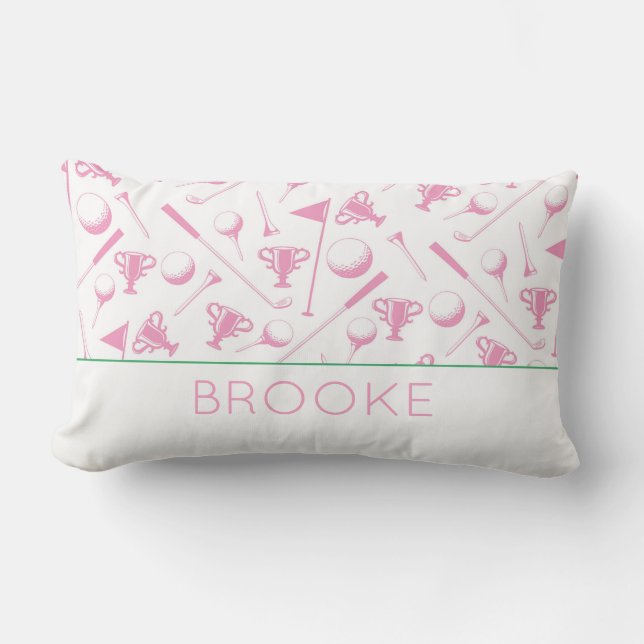 Dam Golf Rosa Grönt White Preppy NAMN Classic Lumbarkudde (Framsida)