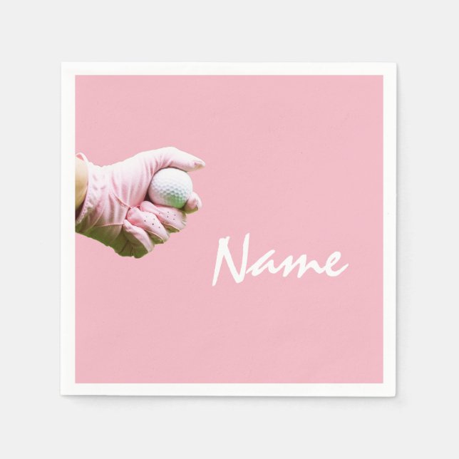 Dam golfer håller golf boll på rosa Golf Pappersservett (Framsidan)