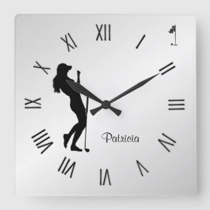 Dam Golfer Personal Square Wall Clock Fyrkantig Klocka
