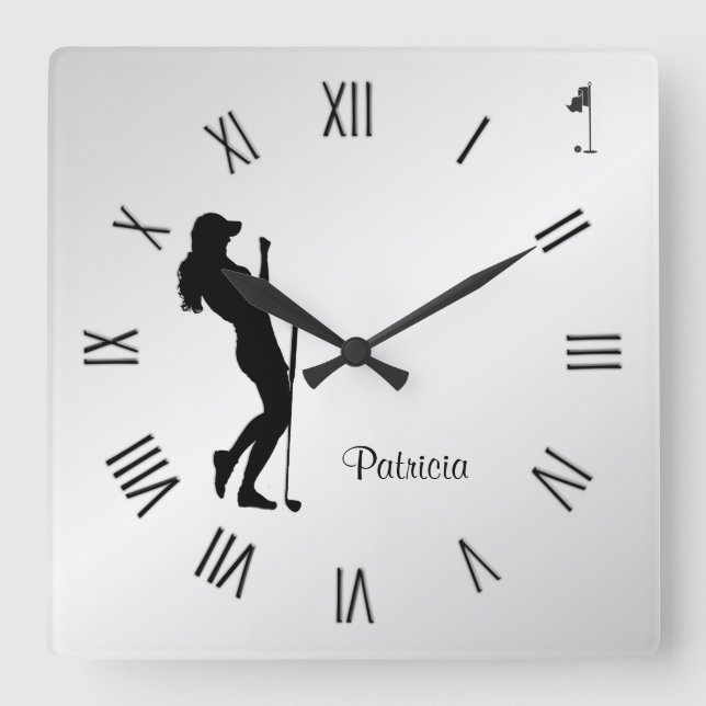 Dam Golfer Personal Square Wall Clock Fyrkantig Klocka (Framsida)