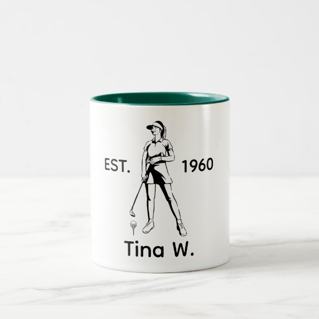 Dam Golfer Personlig namn och år Två-Tonad Mugg (Center)