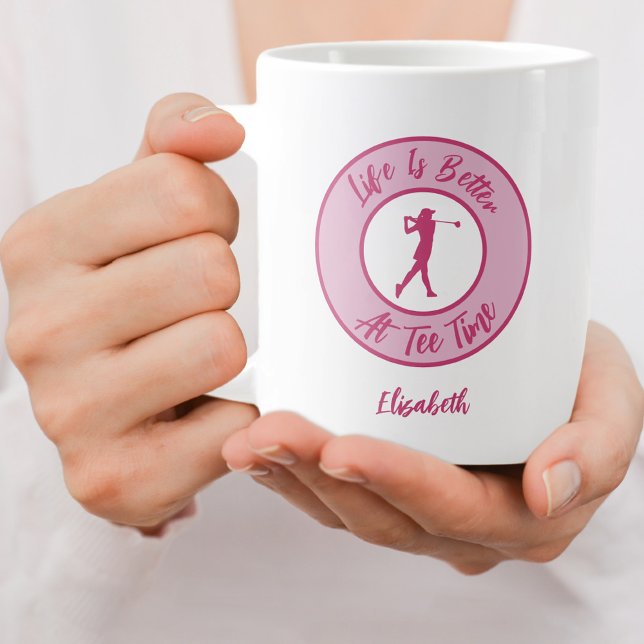 Dam Golfer Tee Time Namn Sports Humor Funny Rosa Jumbo Mugg (Lady Golfer Tee Time Name Sports Humor Funny Pink Giant Coffee Mug)