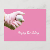 Dam golfgolfgolf boll med rosa handskar på rosa