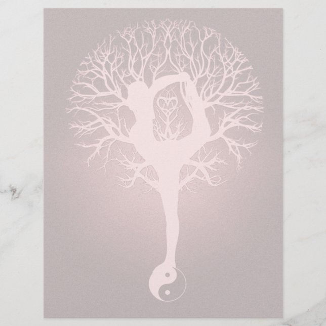 Dam gör yoga med röd bakgrund. reklamblad (Framsidan)