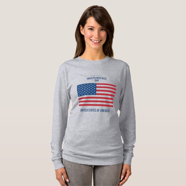 Dam- "Gud välsigne USA" Långärmad T-shirt (Hel framsida)