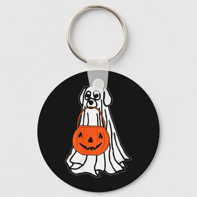 Dam Halloween Ghost Hund V-ringad hals Nyckelring (Framsida)