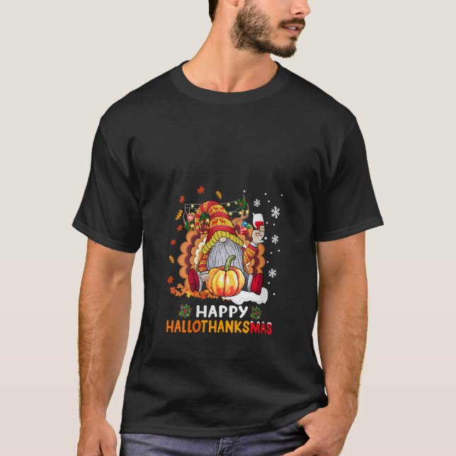 Dam Halloween Gnome Glad HalloTackMas Tack T Shirt (Framsida)