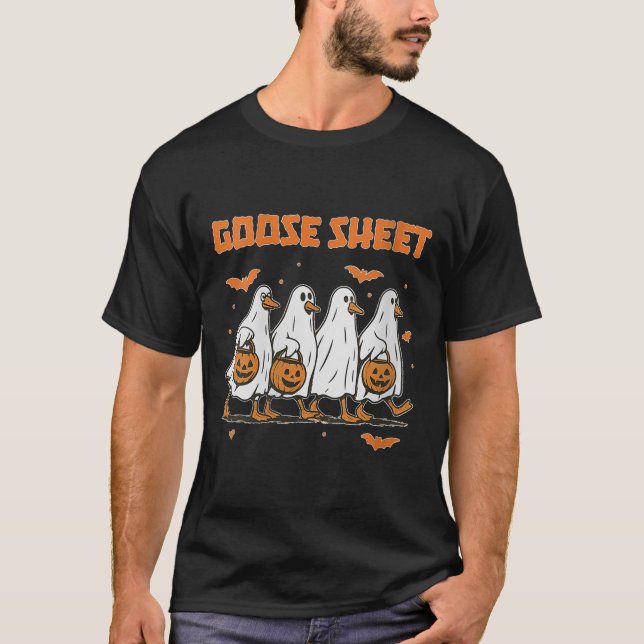 Dam Halloween Höst Gås Lakan Spöke Blommig Höst T Shirt (Framsida)