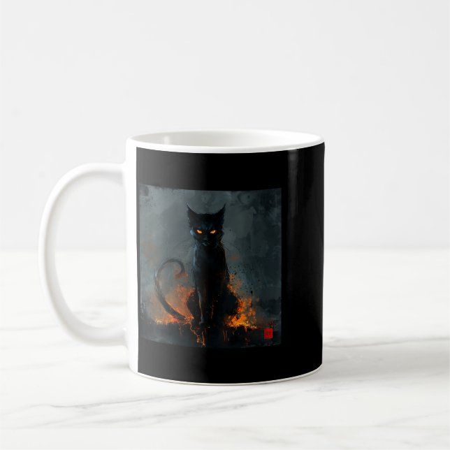 Dam Halloween Svart Katt V-ringad Kaffemugg (Vänster)