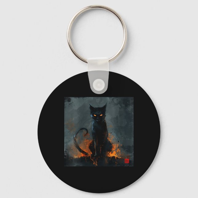 Dam Halloween Svart Katt V-ringad Nyckelring (Framsida)