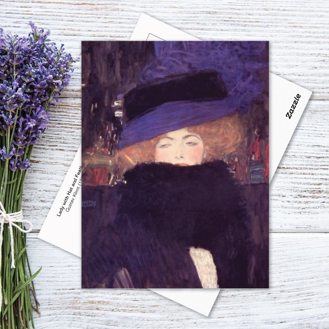 Dam Hat Feather Boa Gustav Klimt Vykort (Skapare uppladdad)