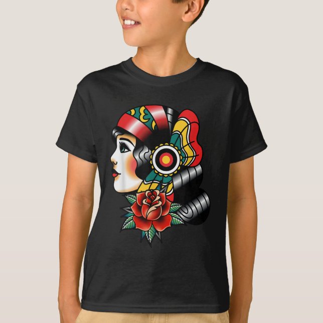 Dam Head American Traditional Tattoo Old school T Shirt (Framsida)