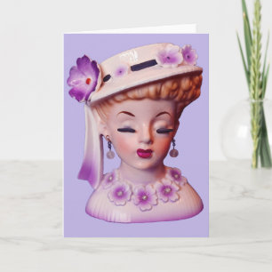 Dam Head Vas Lila blommor 1960-talets doll Kort