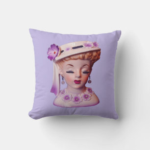 Dam Head Vas Lila blommor 1960-talets doll Kudde