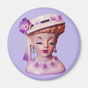 Dam Head Vas Lila blommor 1960-talets doll  Magnet