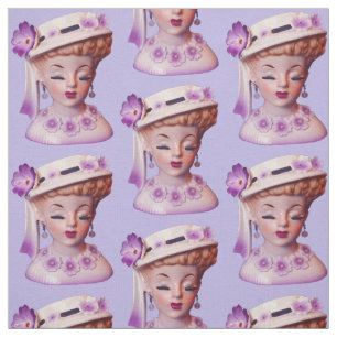 Dam Head Vas Lila blommor 1960-talets doll Tyg