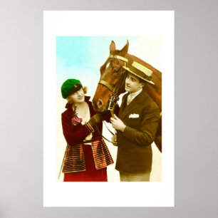 Dam, herre och häst vintage poster