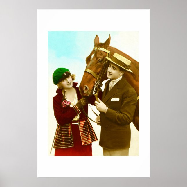 Dam, herre och häst vintage poster (Framsidan)