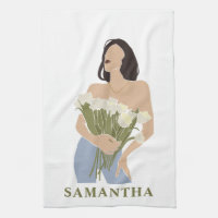 Dam Holding Bouquet of Flowers Grönt Abstrakt Art