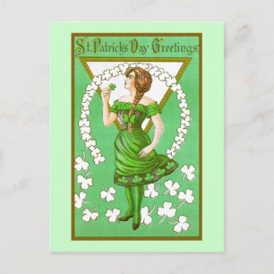 Dam Holding Shamrock Vintage St patricks day Vykort