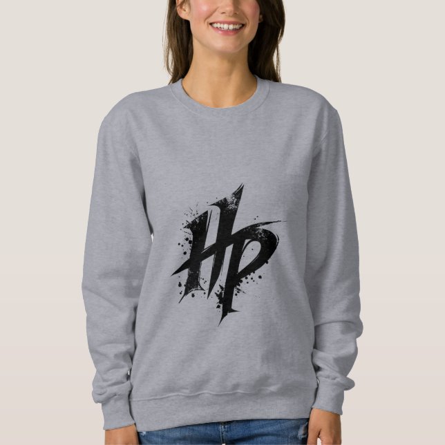 Dam HP Monogram Uppriven Grafisk Grå Tröja (Framsida)