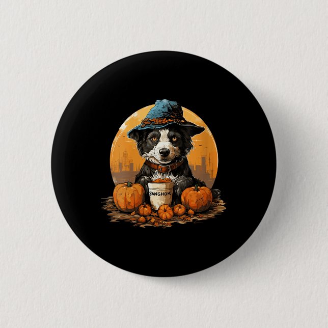 Dam Hund Halloween V-ringad T-shirt Knapp (Framsida)