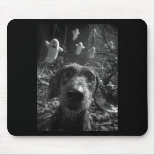 Dam Hund Selfie Med Spöken Skog Halloween Musmatta