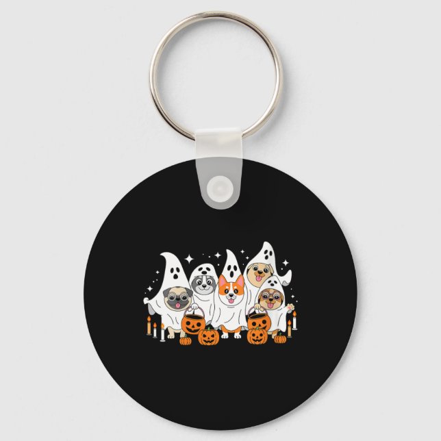 Dam Hund Spöke Halloween V-ringad Nyckelring (Framsida)