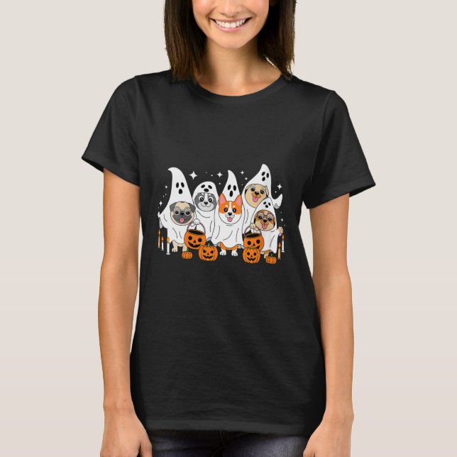 Dam Hund Spöke Halloween V-ringad T Shirt (Framsida)