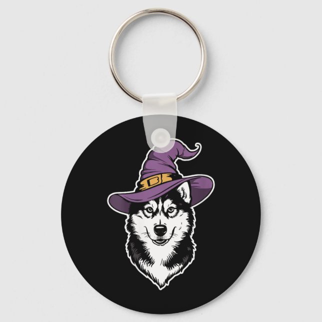 Dam Husky Häxa Hund Halloween Nyckelring (Framsida)