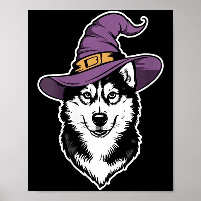 Dam Husky Häxa Hund Halloween Poster (Framsidan)