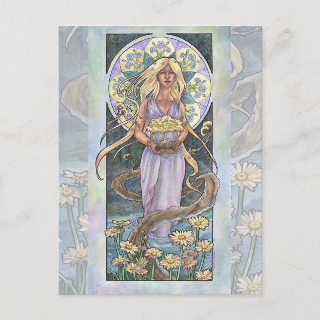 Dam i April Art nouveau Birthstone Series Vykort (Framsida)