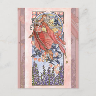 Dam i Art nouveau Birthstone-serien i juli Vykort