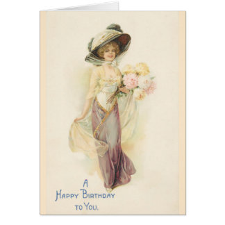 Dam i beige och brunt hälsningskort