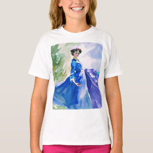 Dam i blå kruka - vattenfärgsfärg t shirt