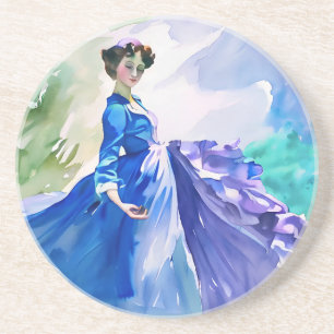 Dam i blå kruka - vattenfärgsfärg underlägg