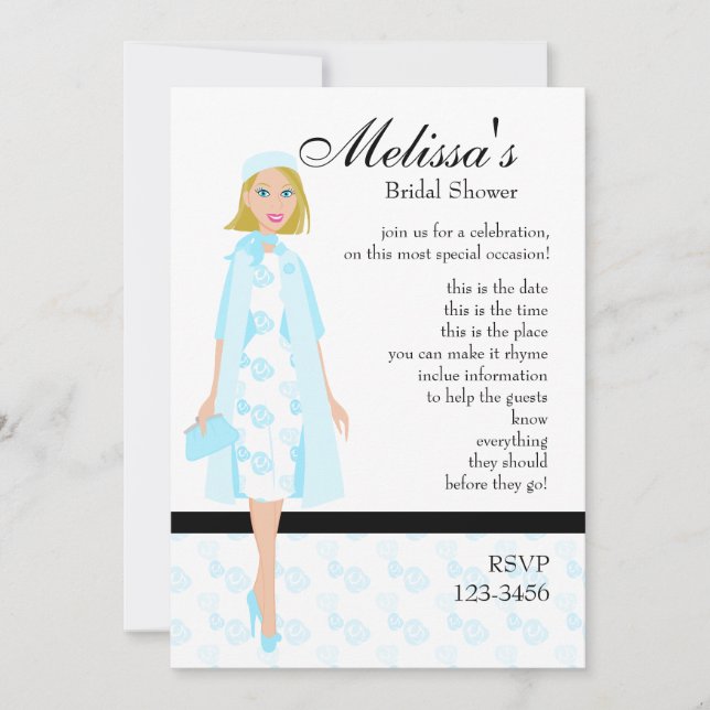 Dam i blått inbjudningar (Framsida)