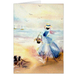 Dam i blått på strandmålning OBS kort