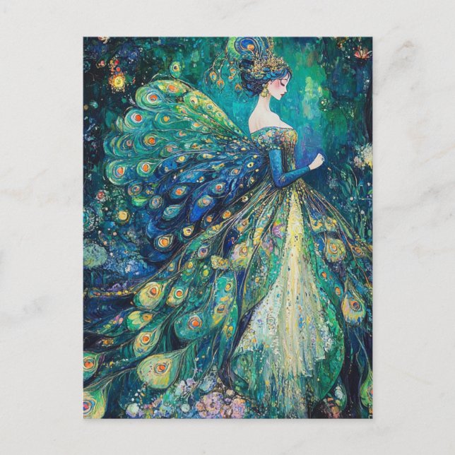Dam i Blue Peacock Fantasy-Dress Vykort (Framsida)