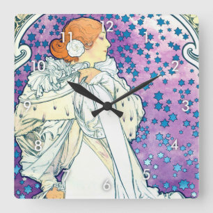 Dam i Camelias, Alphonse Mucha Fyrkantig Klocka