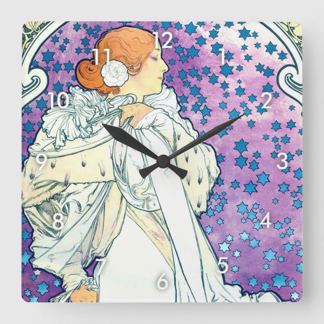 Dam i Camelias, Alphonse Mucha Fyrkantig Klocka (Framsida)