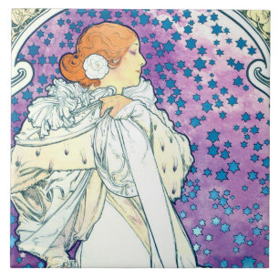 Dam i Camelias, Alphonse Mucha Kakelplatta