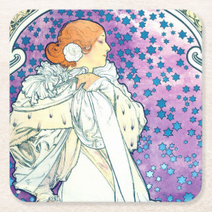 Dam i Camelias, Alphonse Mucha Underlägg Papper Kvadrat