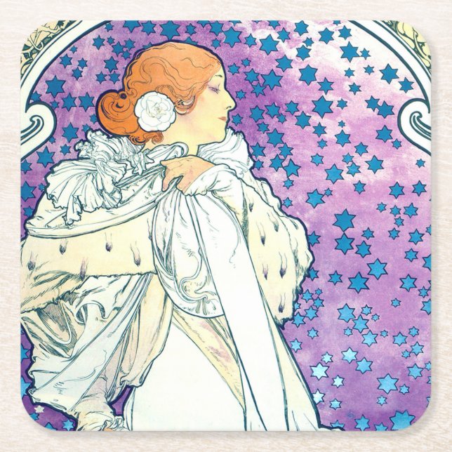 Dam i Camelias, Alphonse Mucha Underlägg Papper Kvadrat (Framsidan)