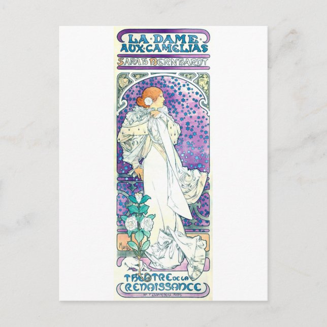 Dam i Camelias, Alphonse Mucha Vykort (Framsida)