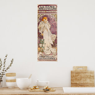 Dam i Camellias av Alphonse Mucha Poster
