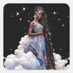 Dam i Clouds African American Art Fyrkantigt Klistermärke