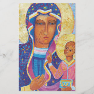 Dam i Czestochowa Black Madonna målad Brevpapper