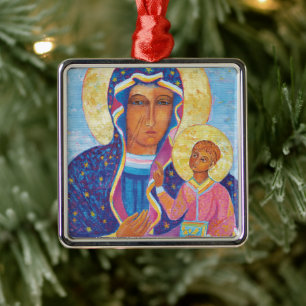 Dam i Czestochowa Black Madonna Poland Metall Julgransprydnad Metall