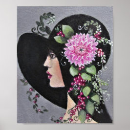 Dam i en dekorativ hatt poster